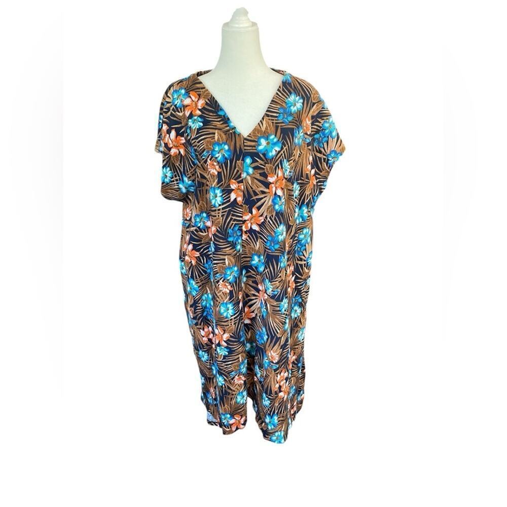 Lands' End Women's Crinkle Knit Short Sleeve High Low Midi Dress- 1x - Picture 2 of 11